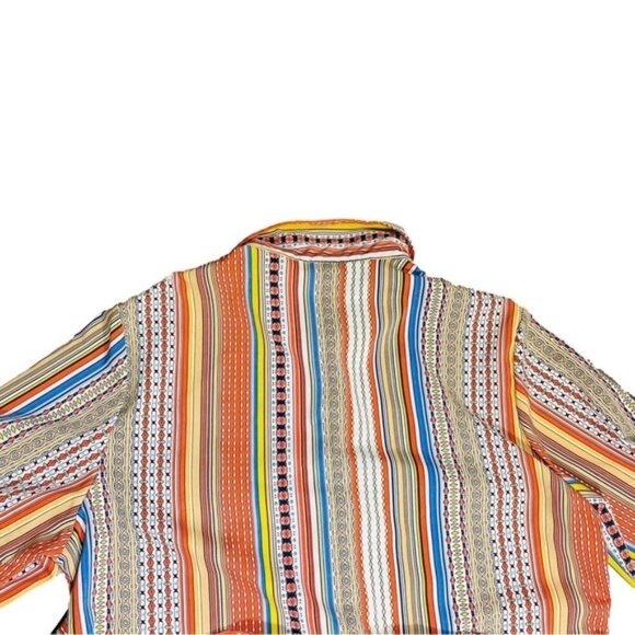 Striped Boho Women’s Button Down Blouse Long Flowy Abstract Print Patchwork - Picture 5 of 6